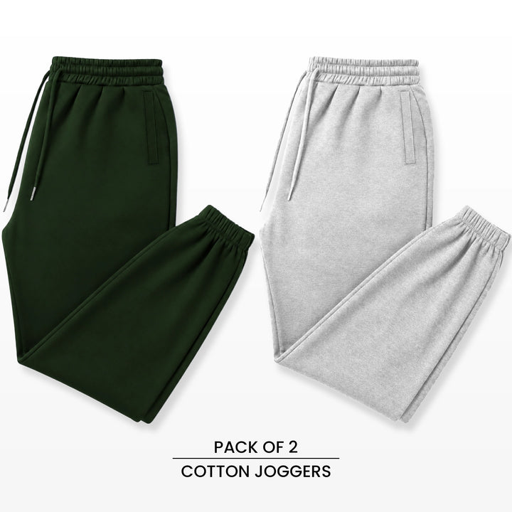 Premium Cotton Jogger Combo (Green & Silver)