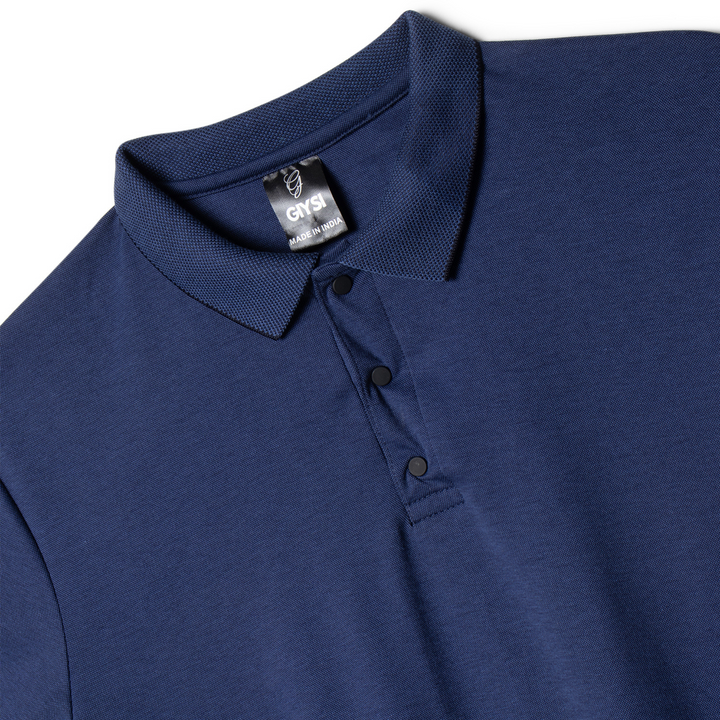 Cross Knit Navy Blue Polo T-shirt