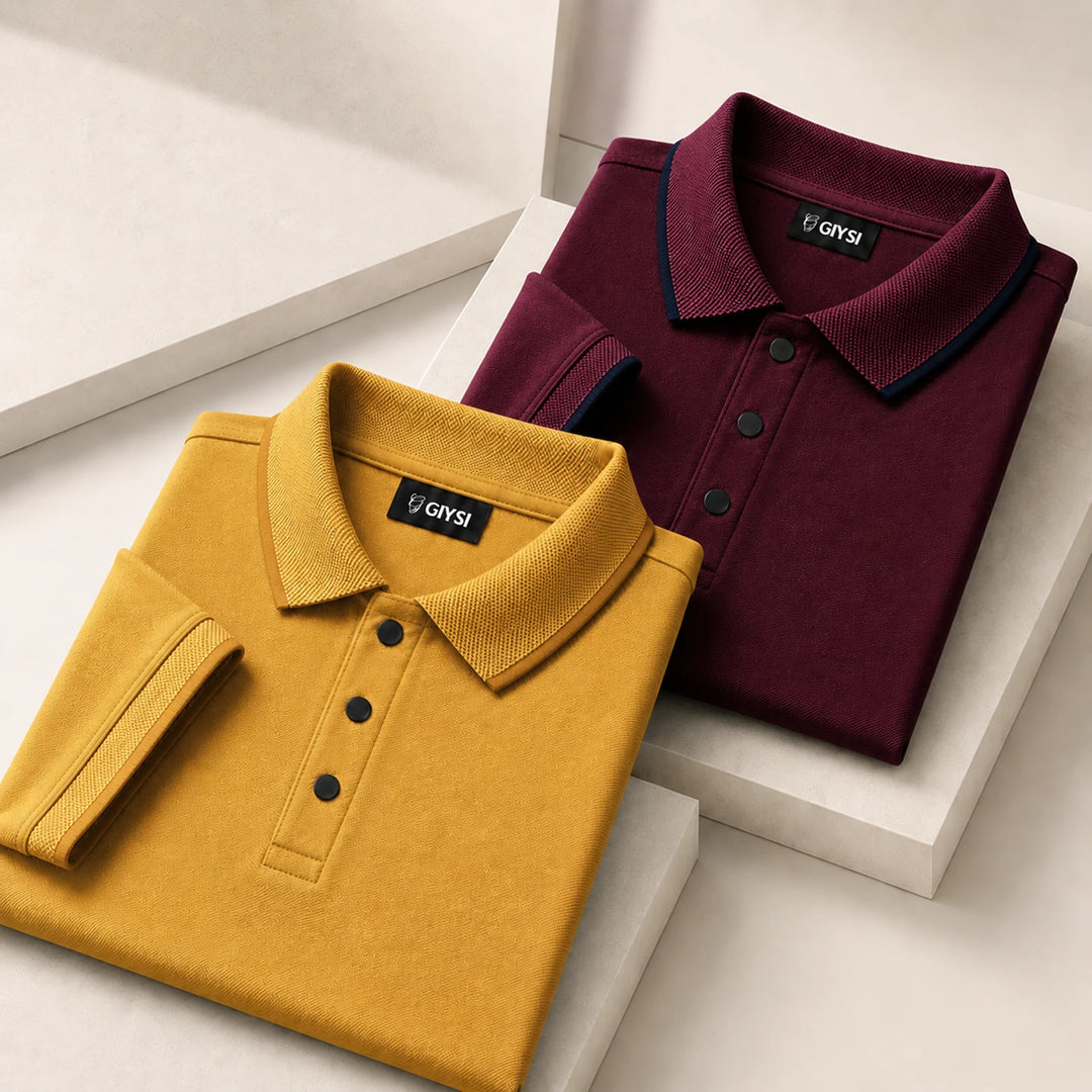 Cross Knit Polo T-Shirt Combo (Mustard & Maroon)