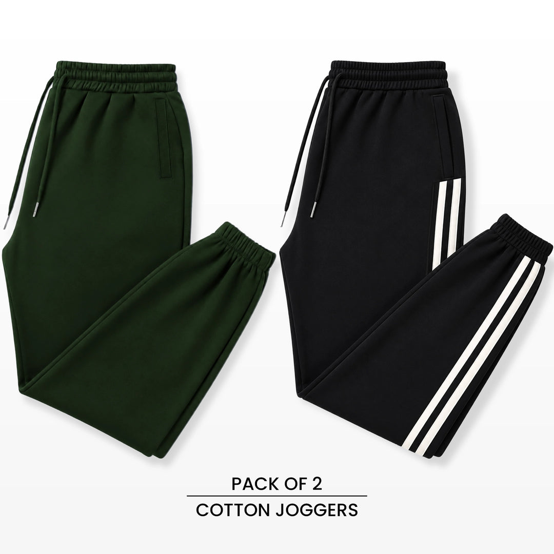 Premium Cotton Jogger Combo (Green & Black)