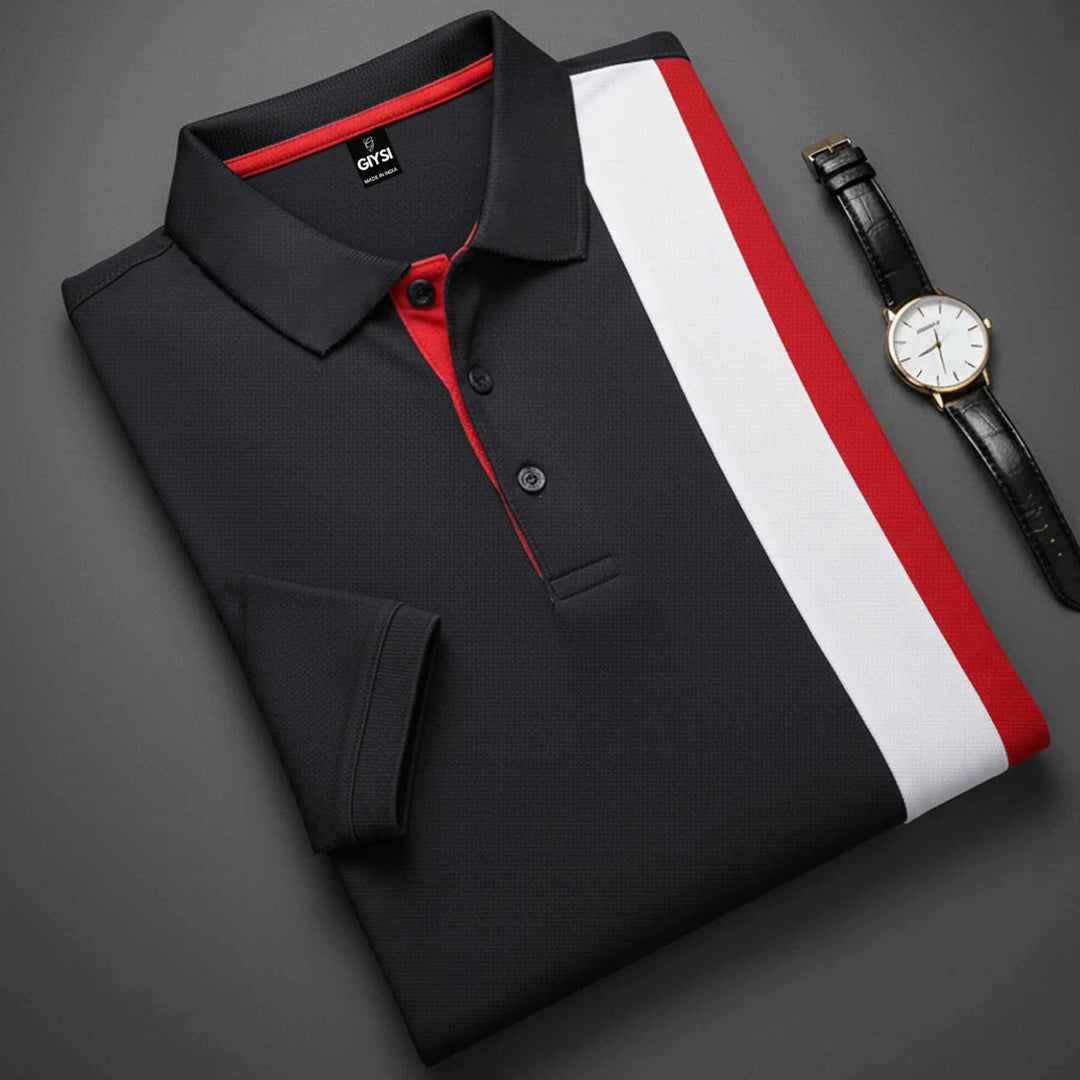 Black Colour Block Polo T-shirt