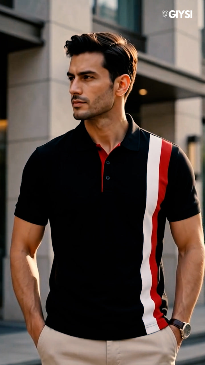 Black Colour Block Polo T-shirt