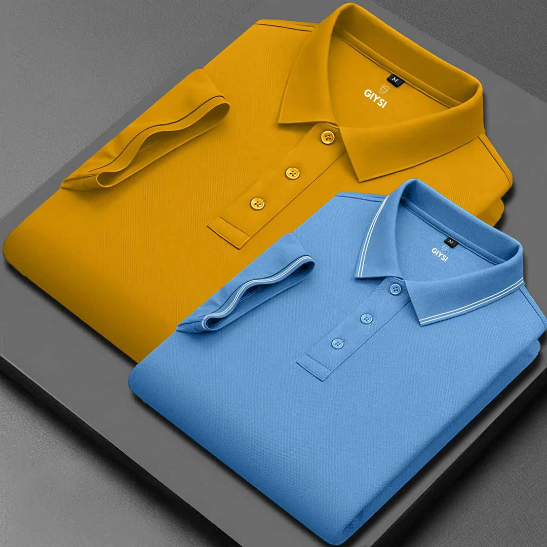buy Men’s Cotton Polo T-Shirt Combo(Mustard and Sky)