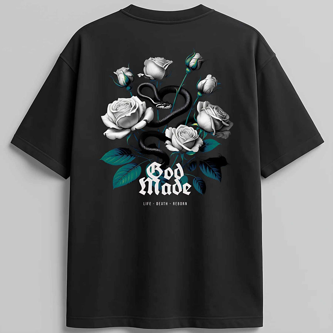 Oversized Print Black Cotton T-shirt