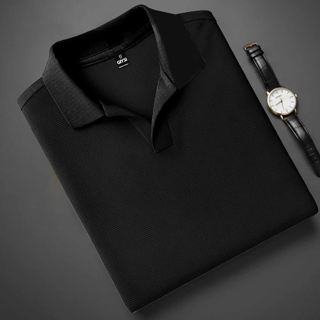 Textured Black Polo T-shirt