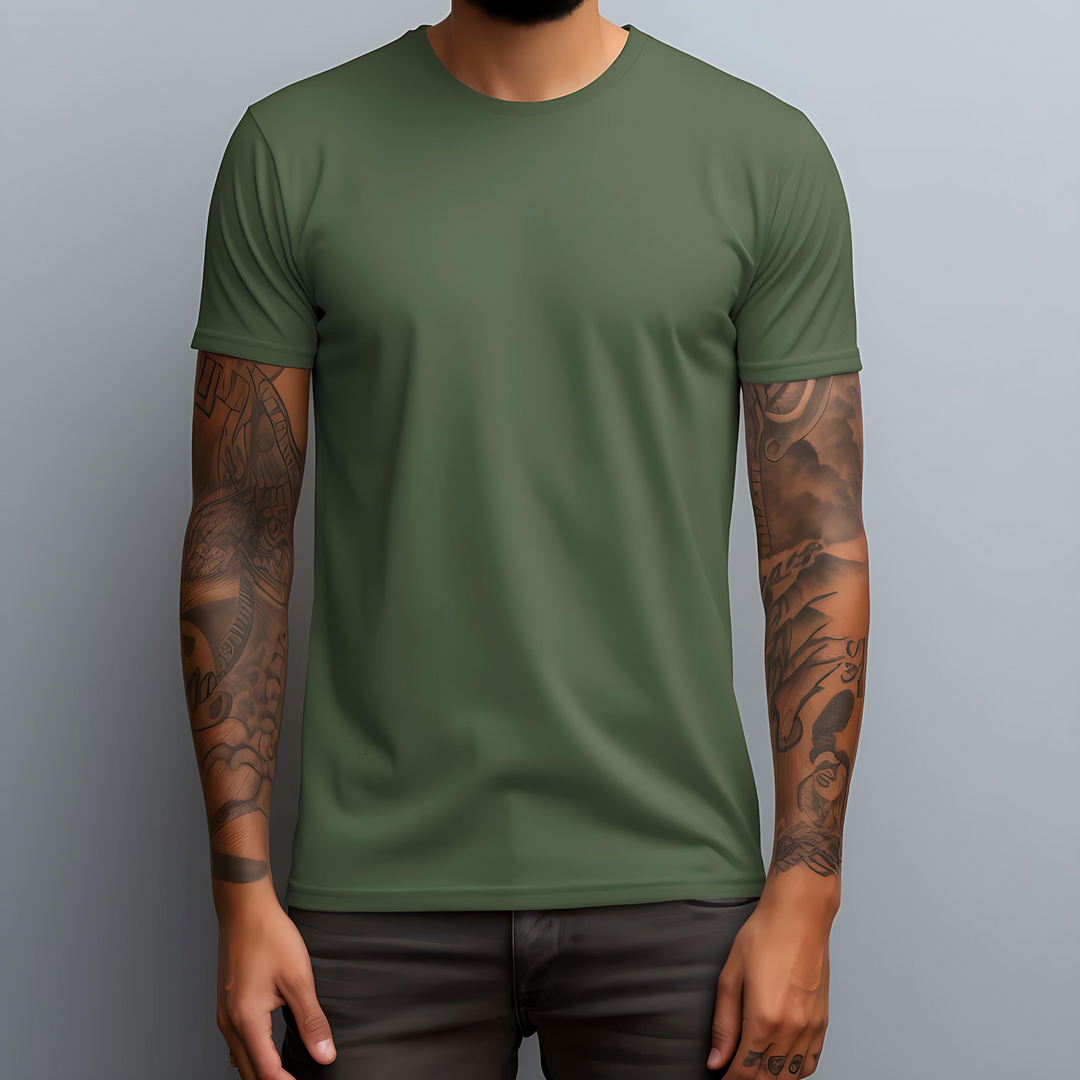 Bottle Green Round Neck T-shirts