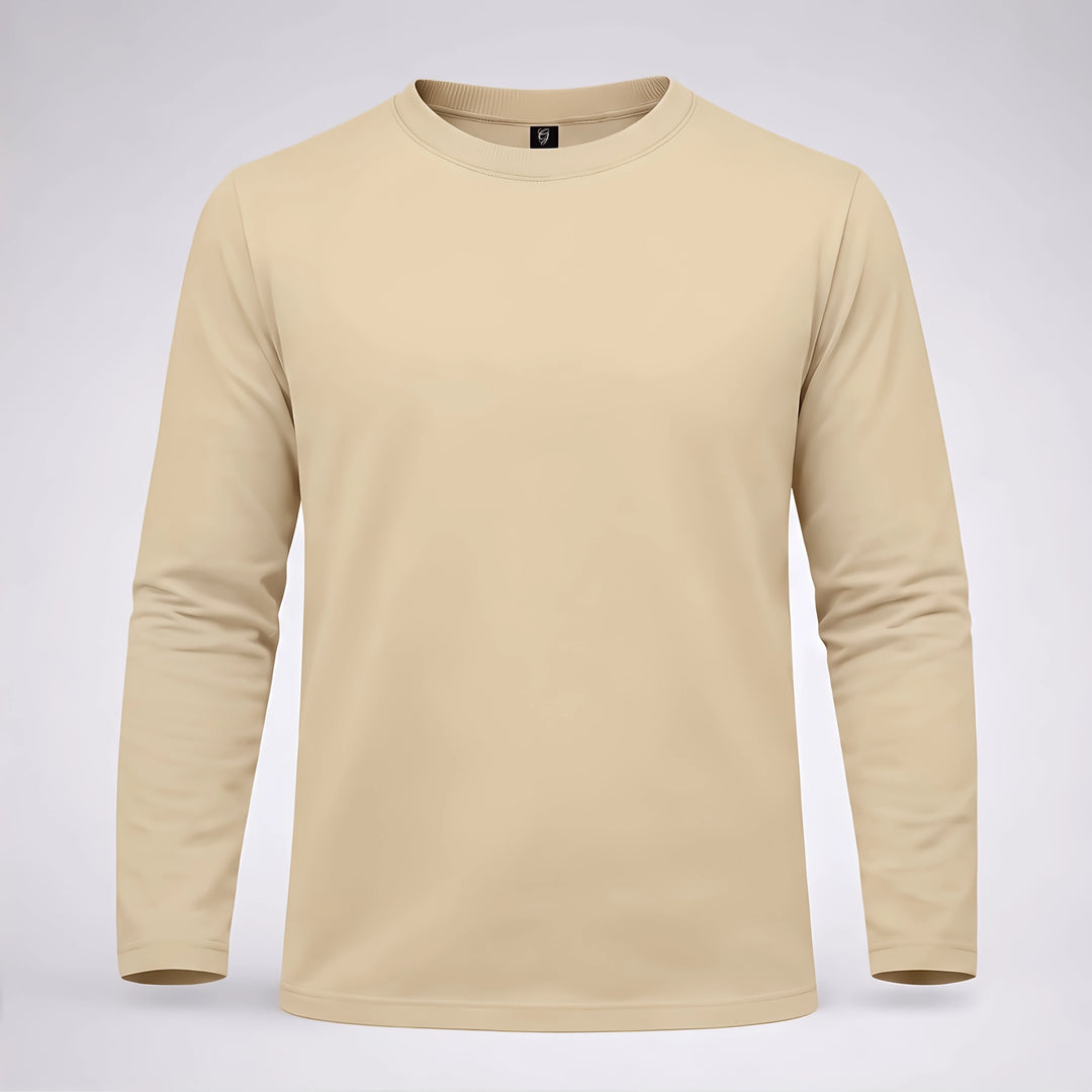 Classic Beige Cotton Full-Sleeve T-Shirt