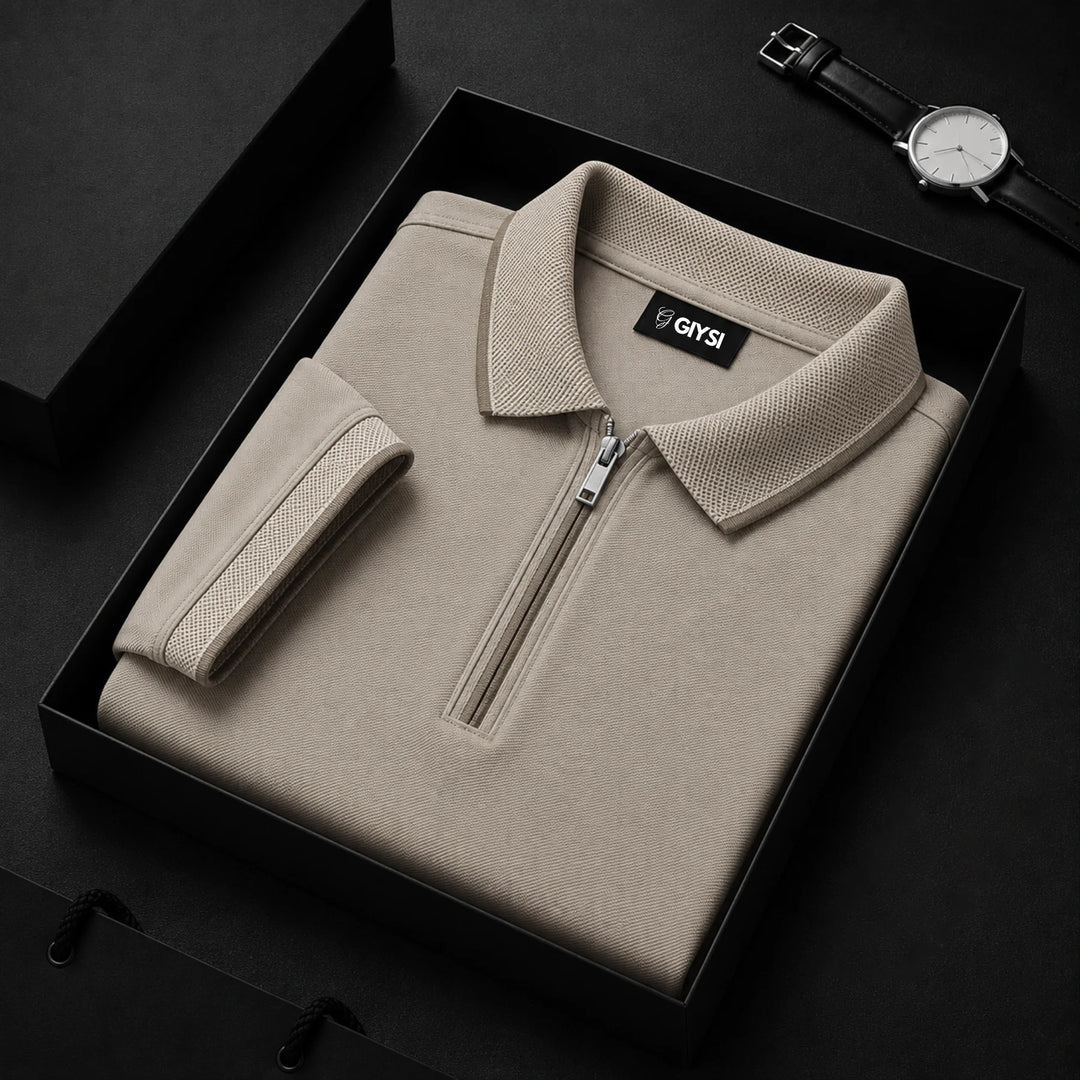 Cross Knit Beige Zip Polo T-shirt