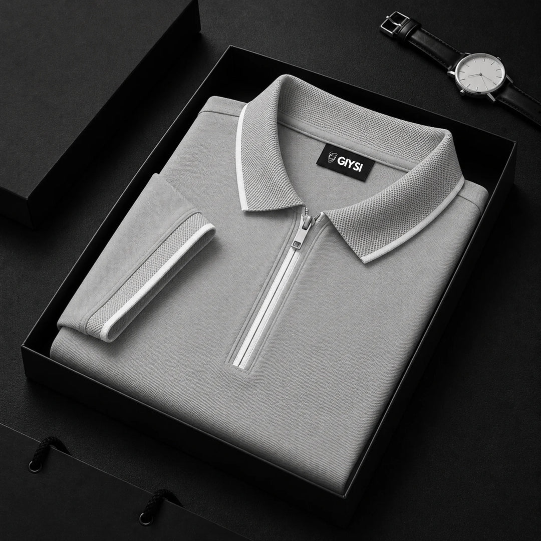 Cross Knit Grey Zip Polo T-shirt