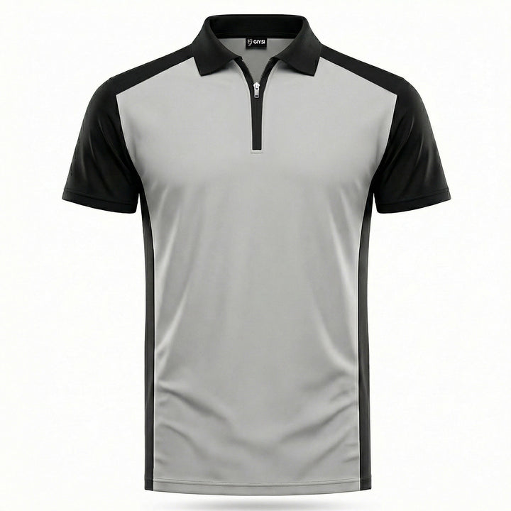 Colour Block Zip Polo (Grey&Black)