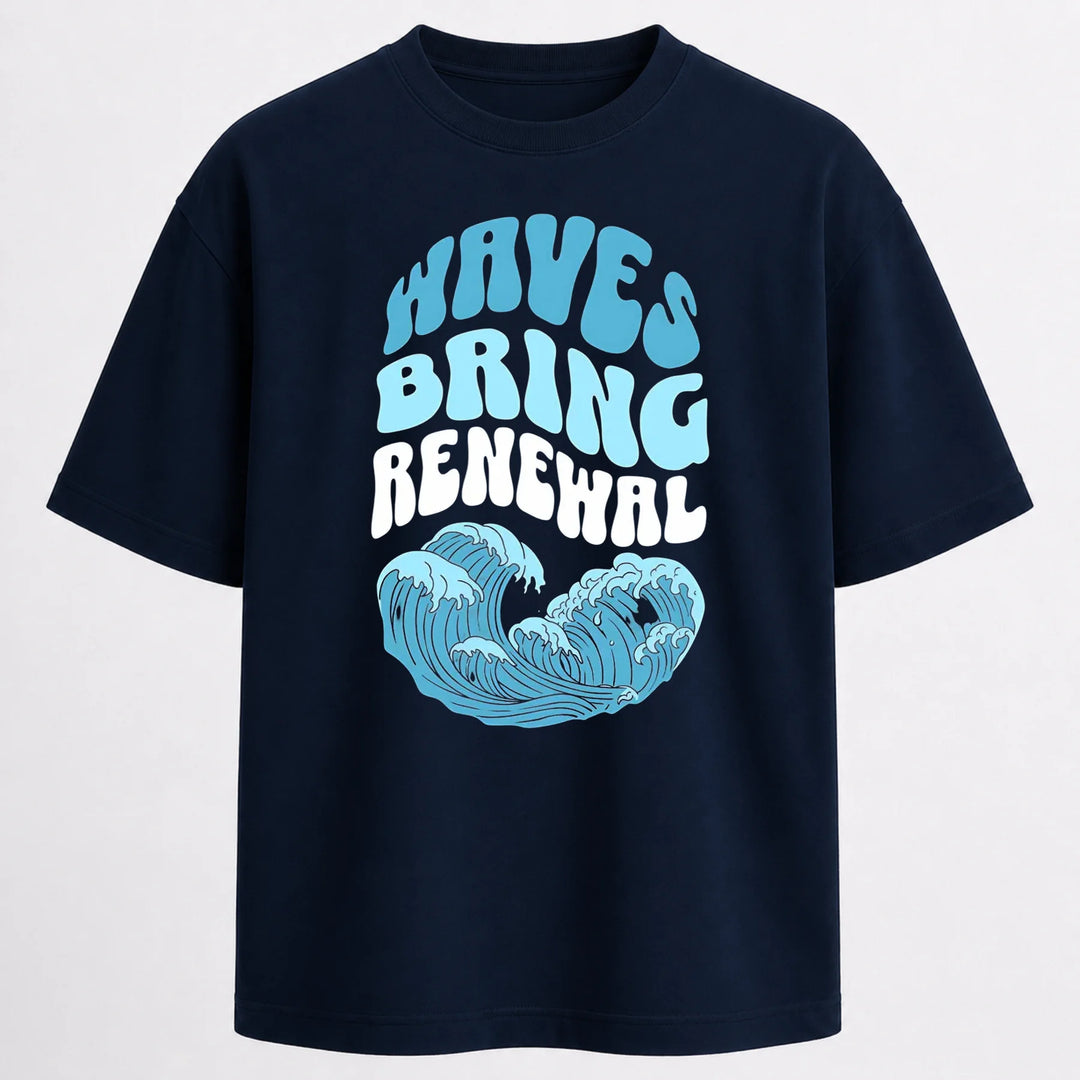 Oversized Print Navy Blue Cotton T-shirt