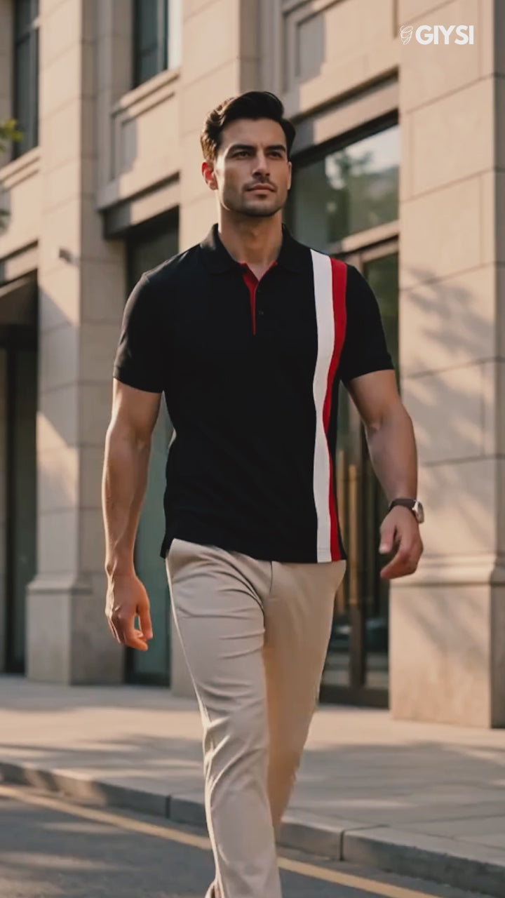 Black Colour Block Polo T-shirt