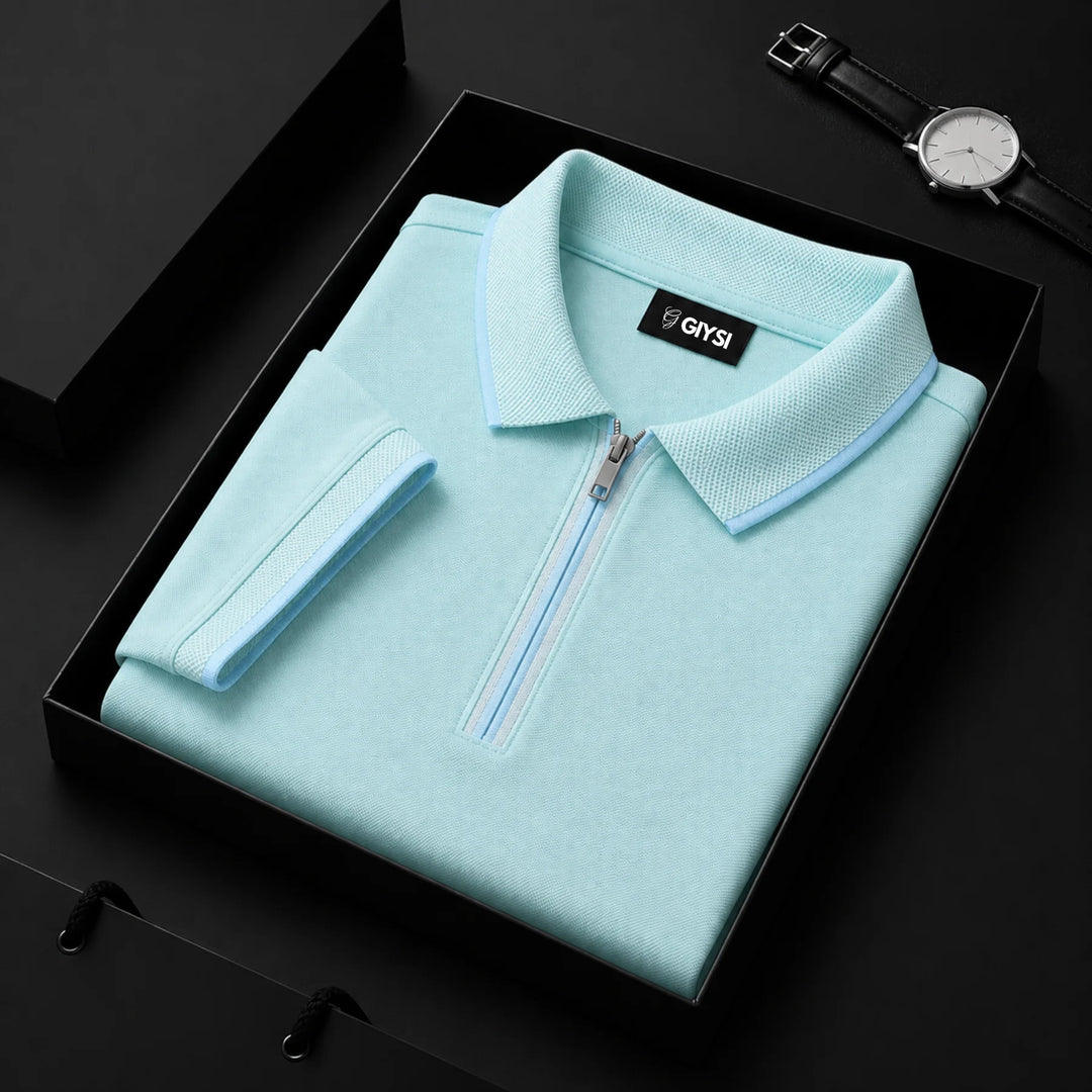Cross Knit Sky Zip Polo T-shirt