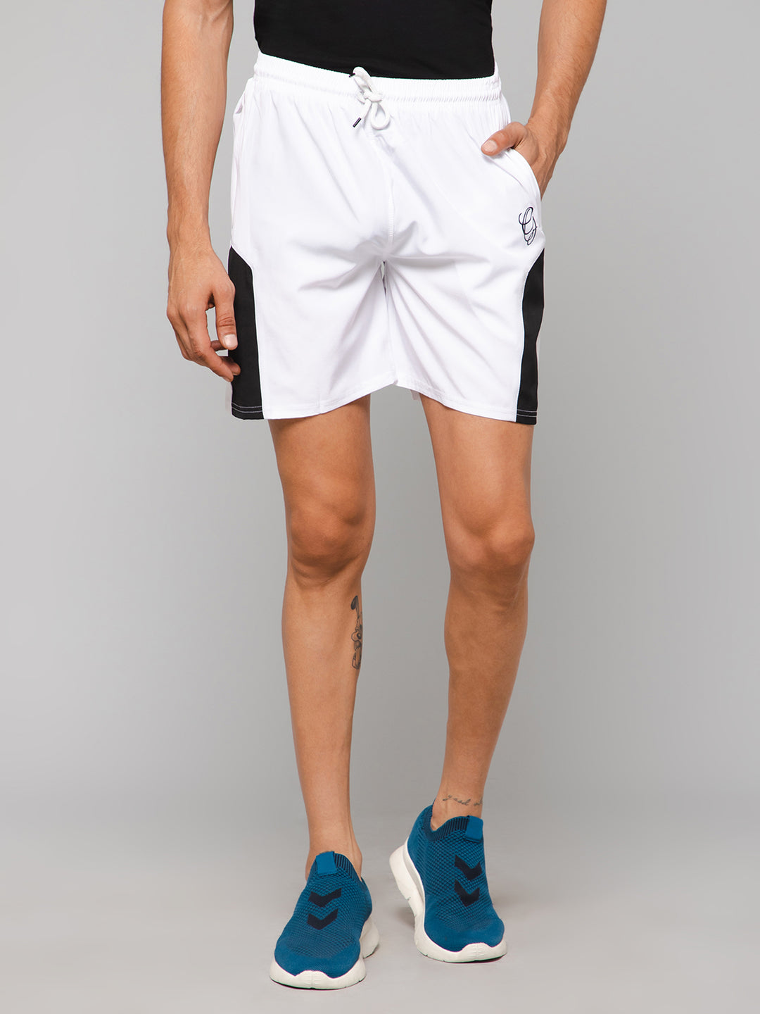 White Color Block Shorts