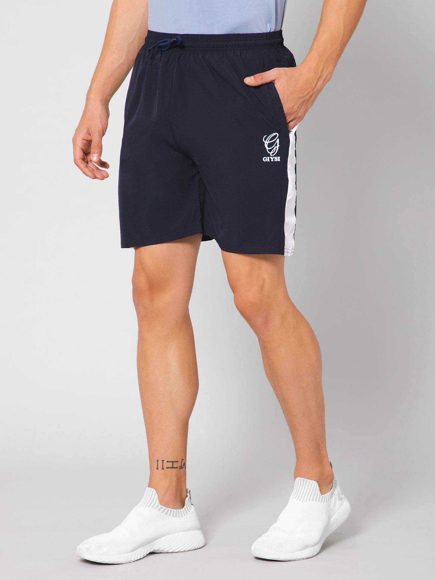 Stripe Navy Shorts with Zippers