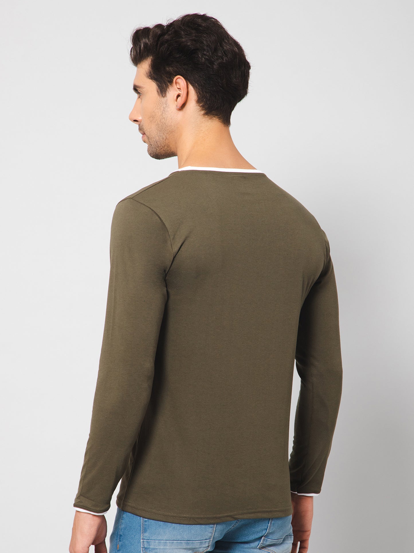 Cotton Olive Green Full Sleeves T-shirt