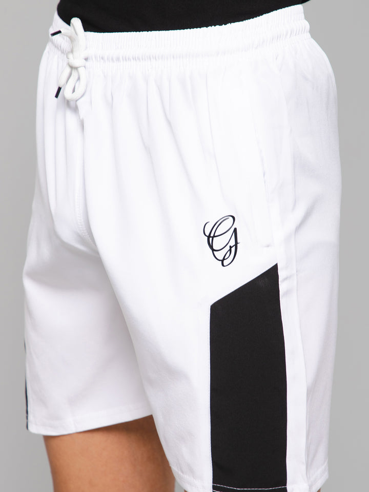 White Color Block Shorts